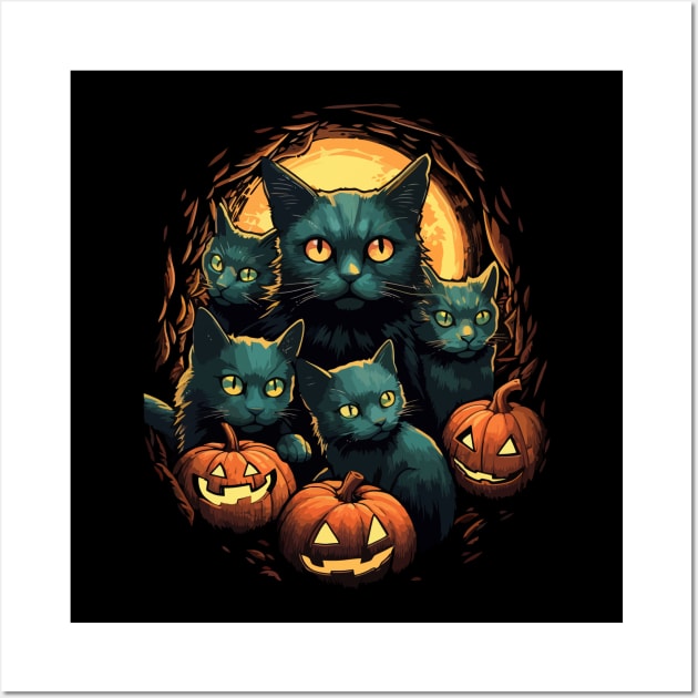 Halloween Scary Black Cats Cute Pumpkin Wall Art by Ramadangonim